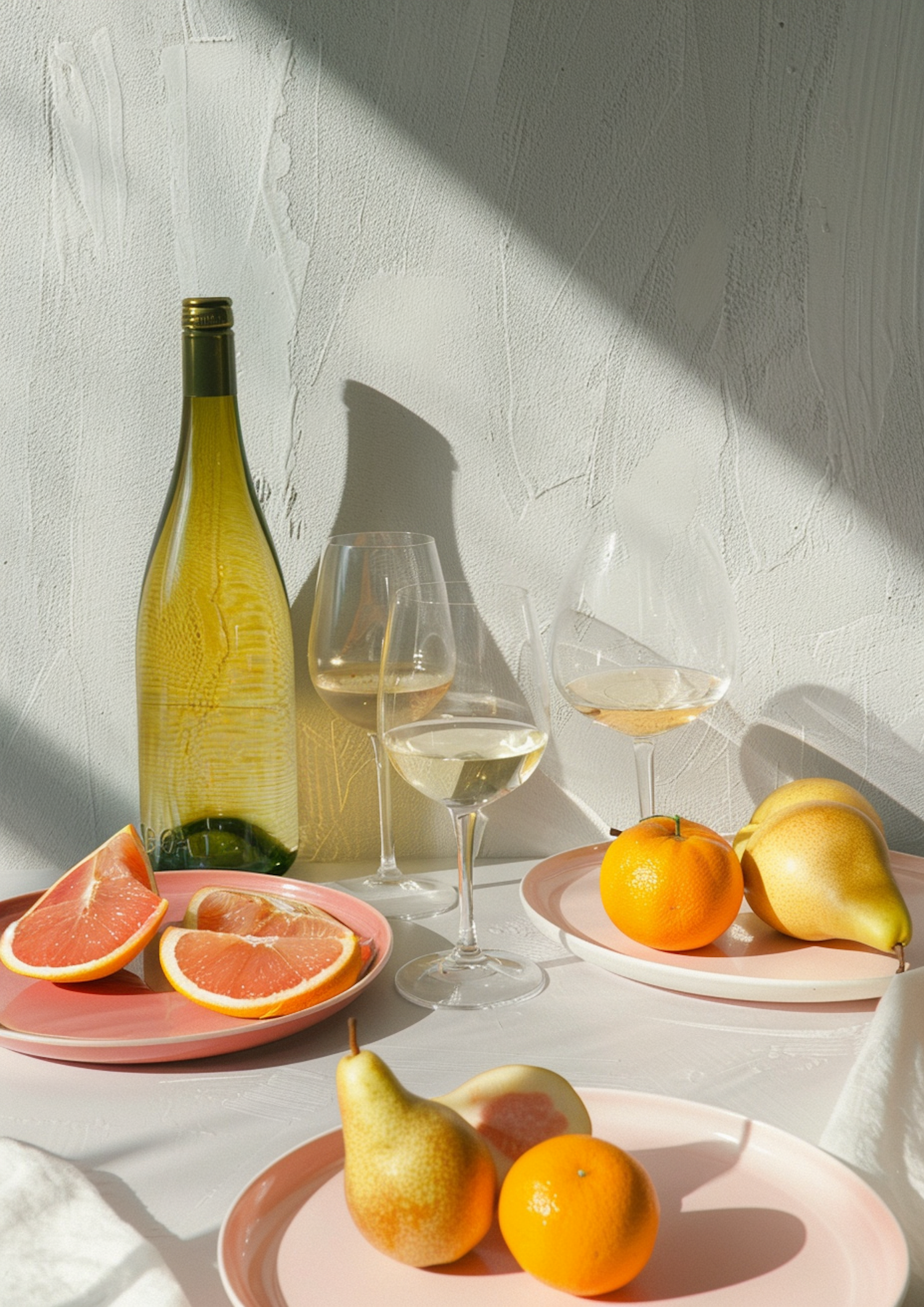 Serene Afternoon Still Life with Wine and Citrus Fruits