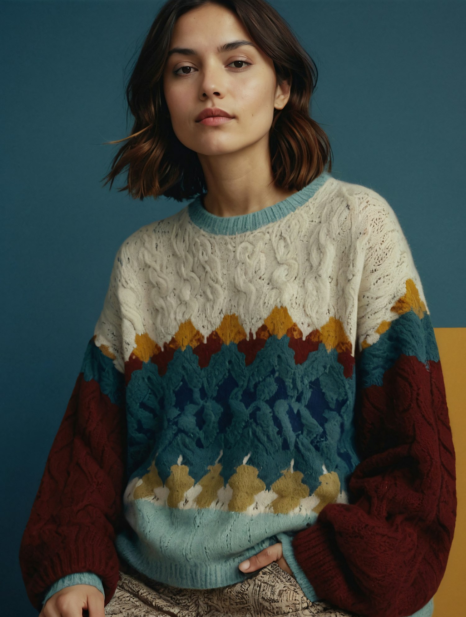 Woman in Colorful Sweater