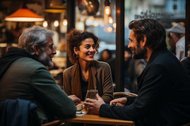 Convivial Trio at a Cozy Café