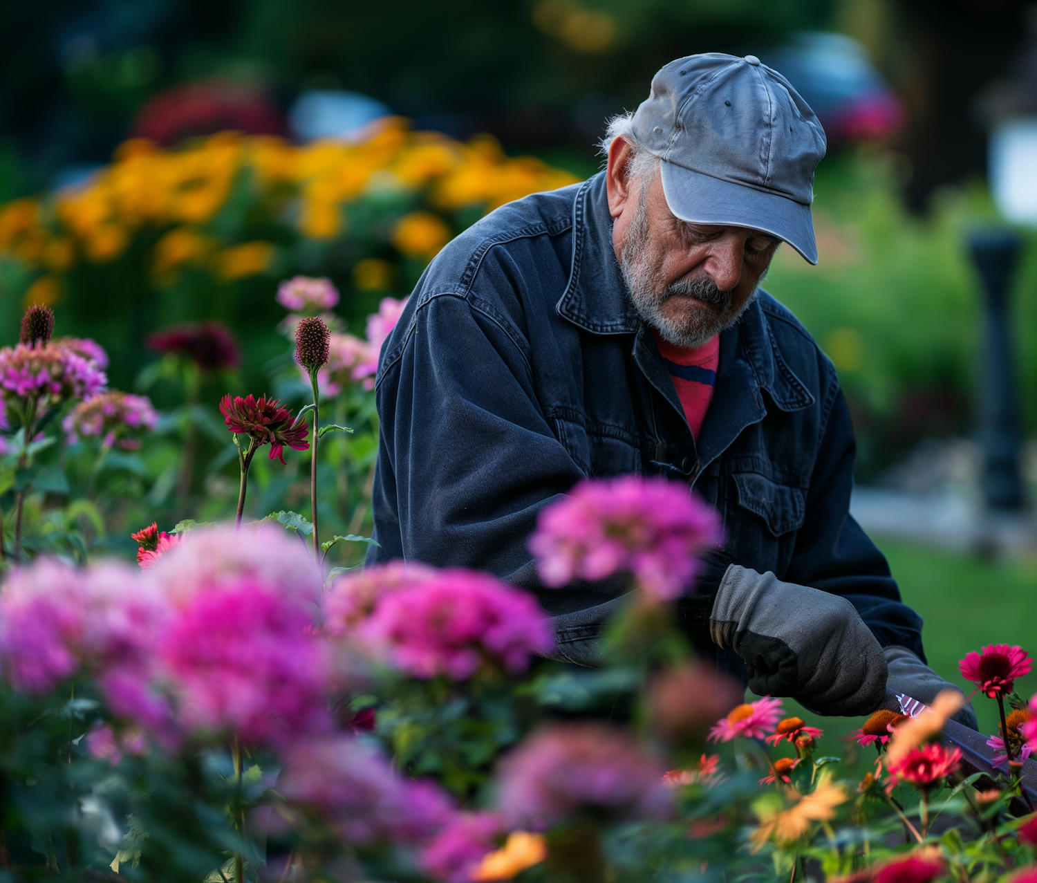 Elderly Man Tending Garden