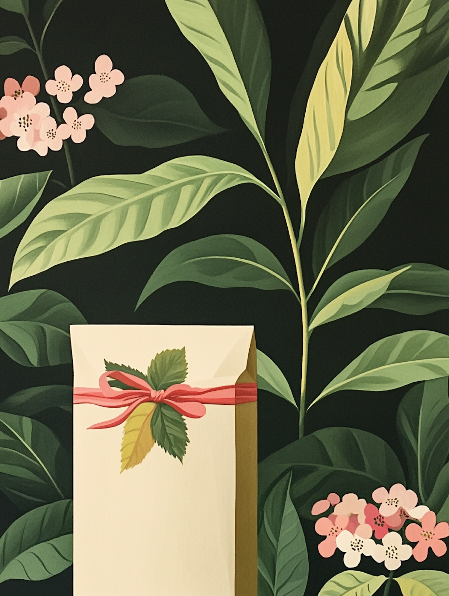 Envelope with Pink Ribbon and Greenery