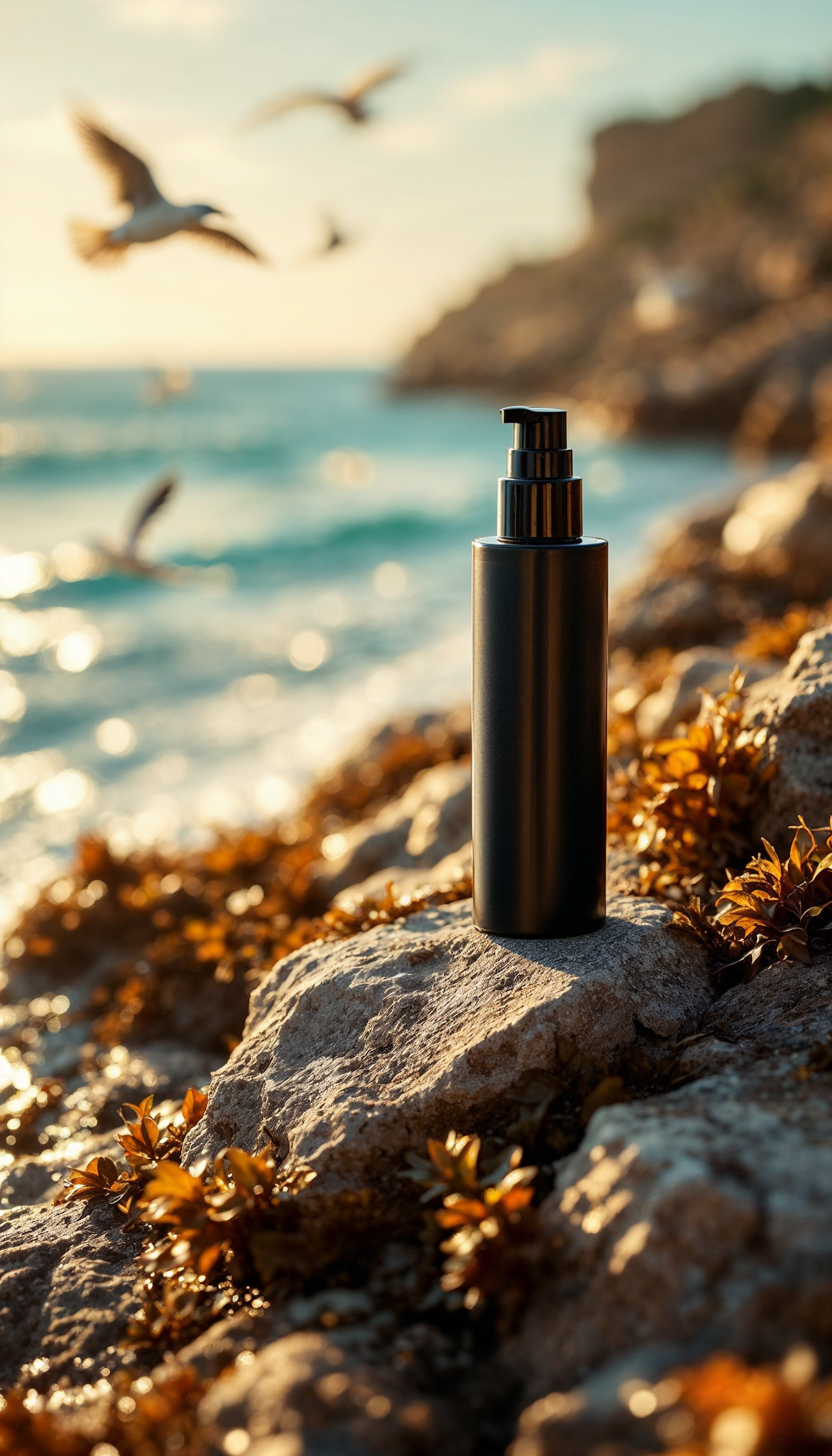 Serene Ocean Sunset with Bottle