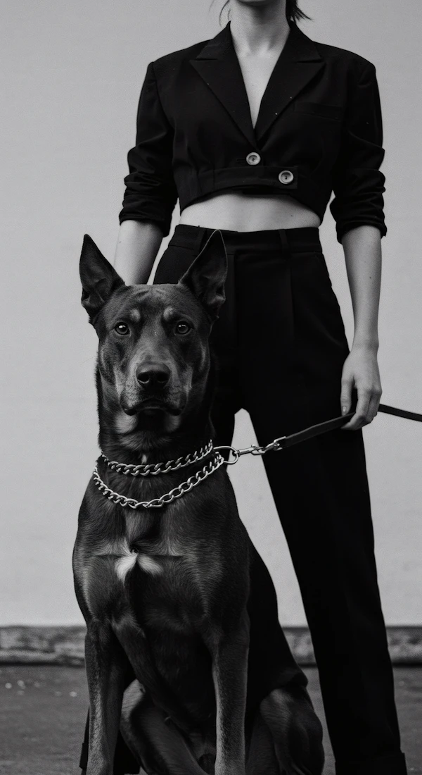 Person with Dog in Monochrome