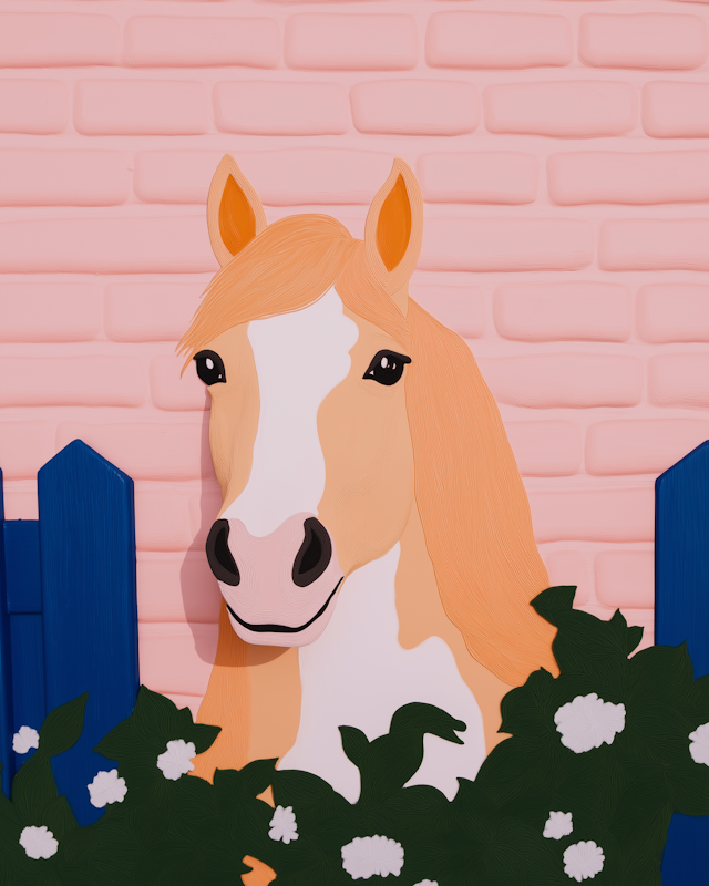 Stylized Horse Behind Blue Fence