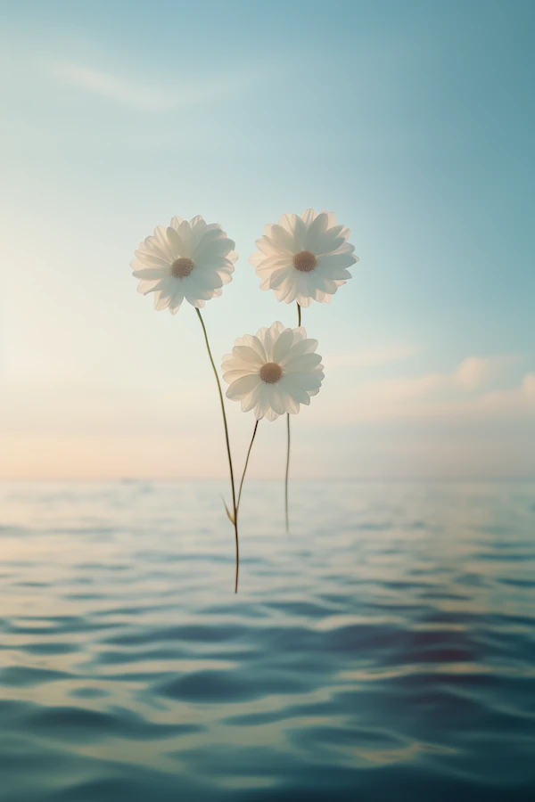 Floating Daisies at Sunset