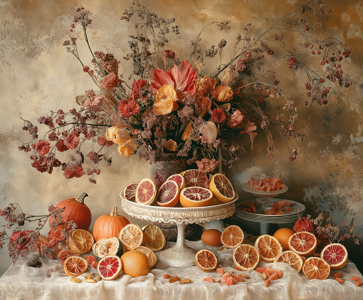 Citrus and Dried Flowers Still Life