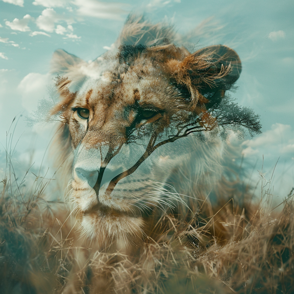 Intertwined Lion and Landscape