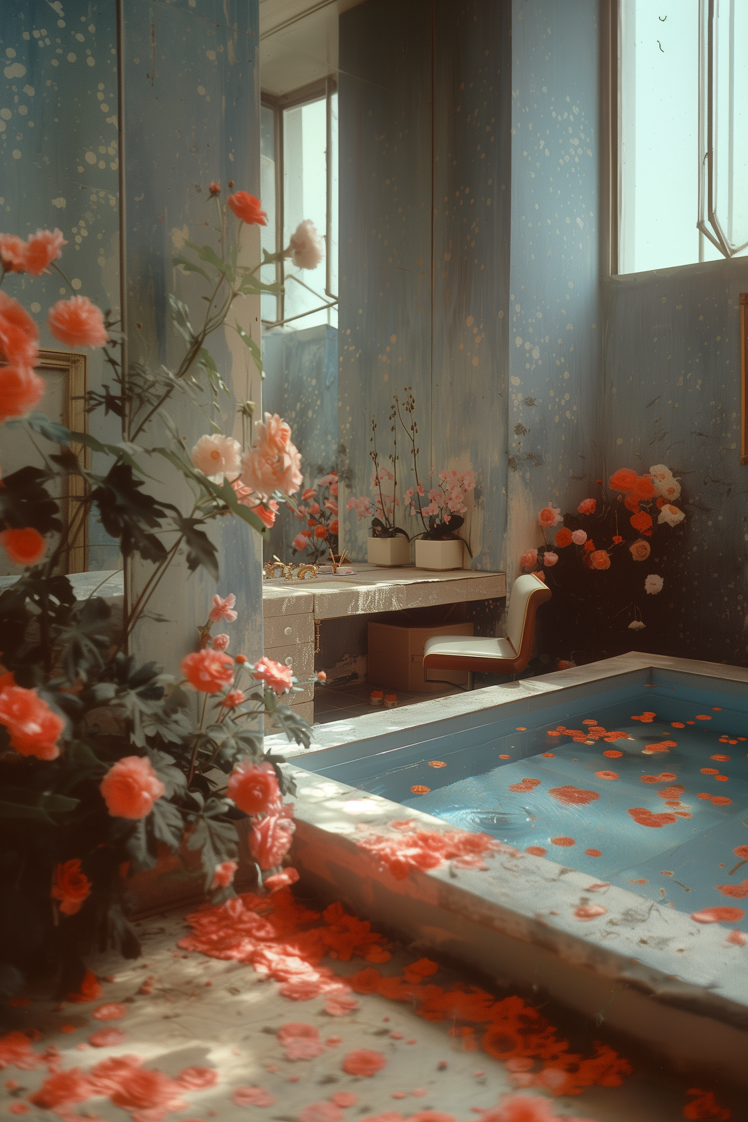 Serene Indoor Pool with Floating Petals