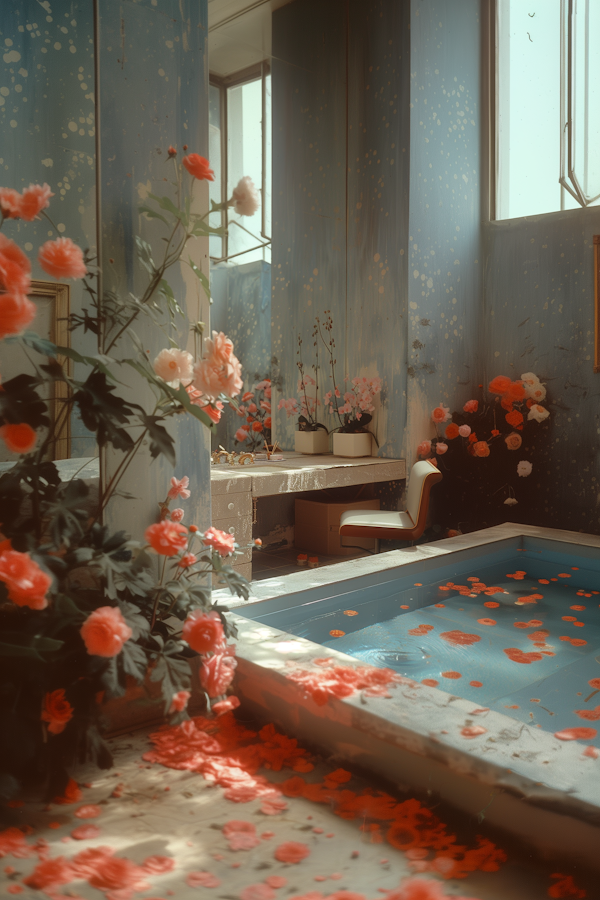 Serene Indoor Pool with Floating Petals