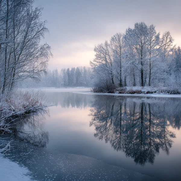 Winter River Reflection