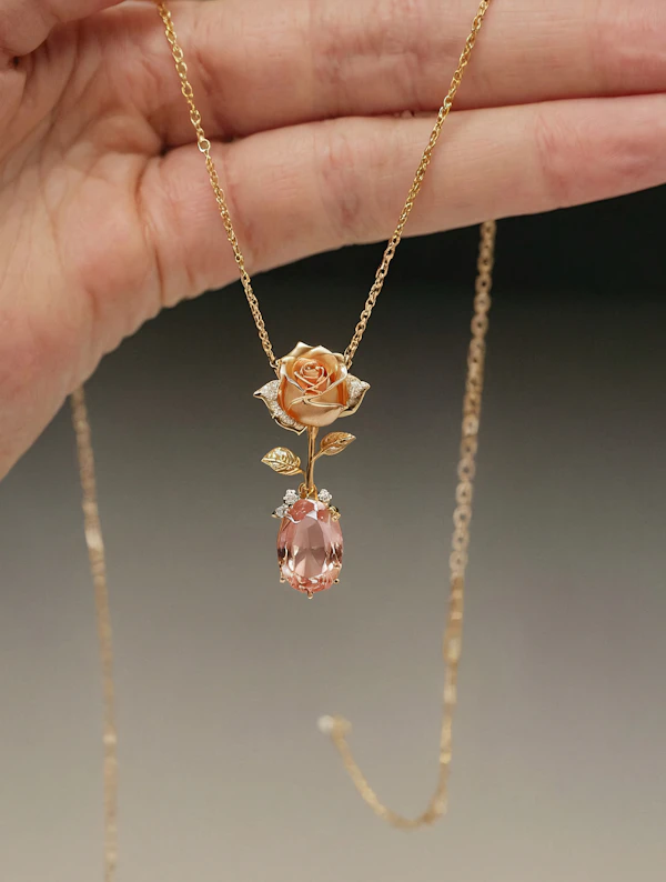 Gold Rose Pendant Necklace