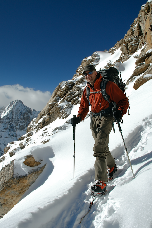 Man Hiking on Snowy Mountain