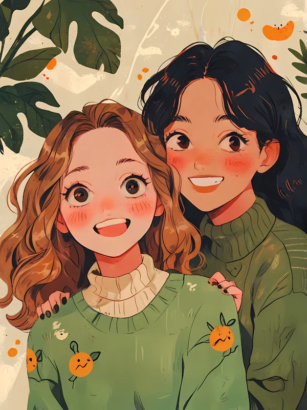 Animated Friends in Green Sweaters