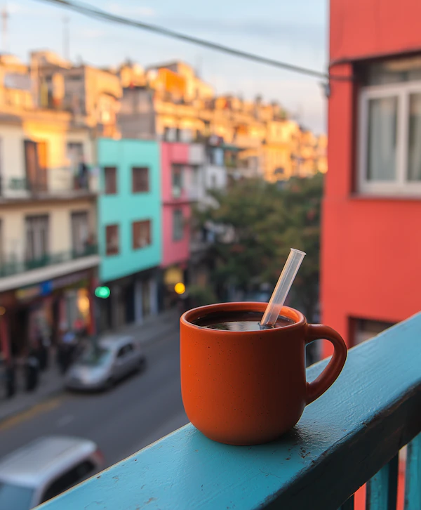 Orange Mug on Balcony