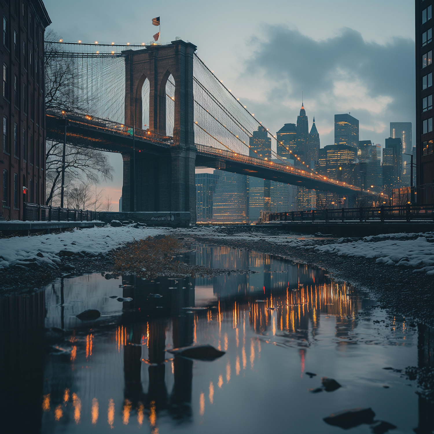 Winter Dusk at Brooklyn Bridge