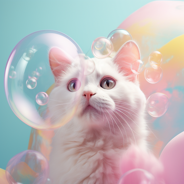 Curious Cat with Bubbles