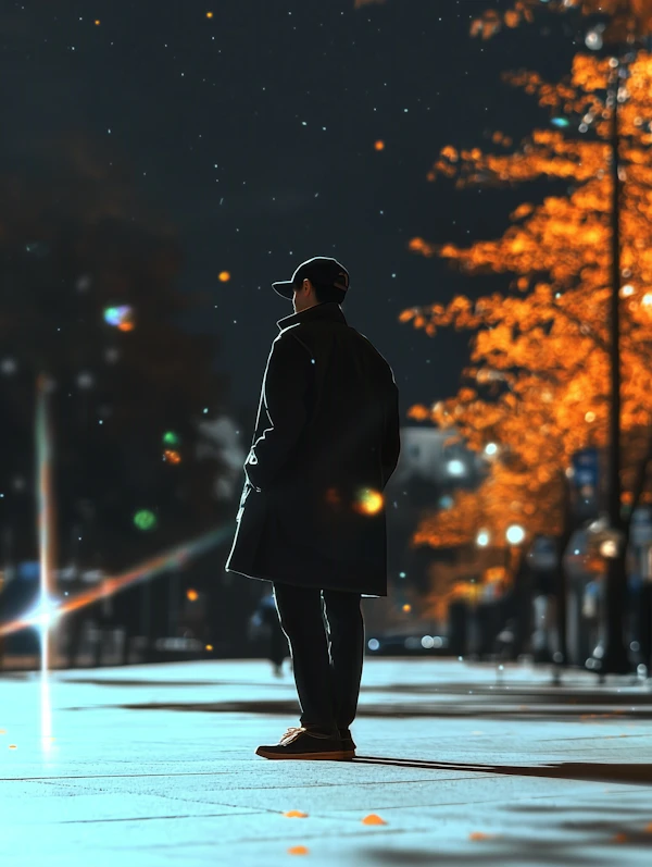 Solitary Figure on a Dimly Lit Street