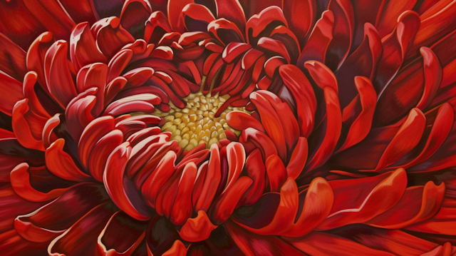 Close-up of a Vibrant Red Chrysanthemum