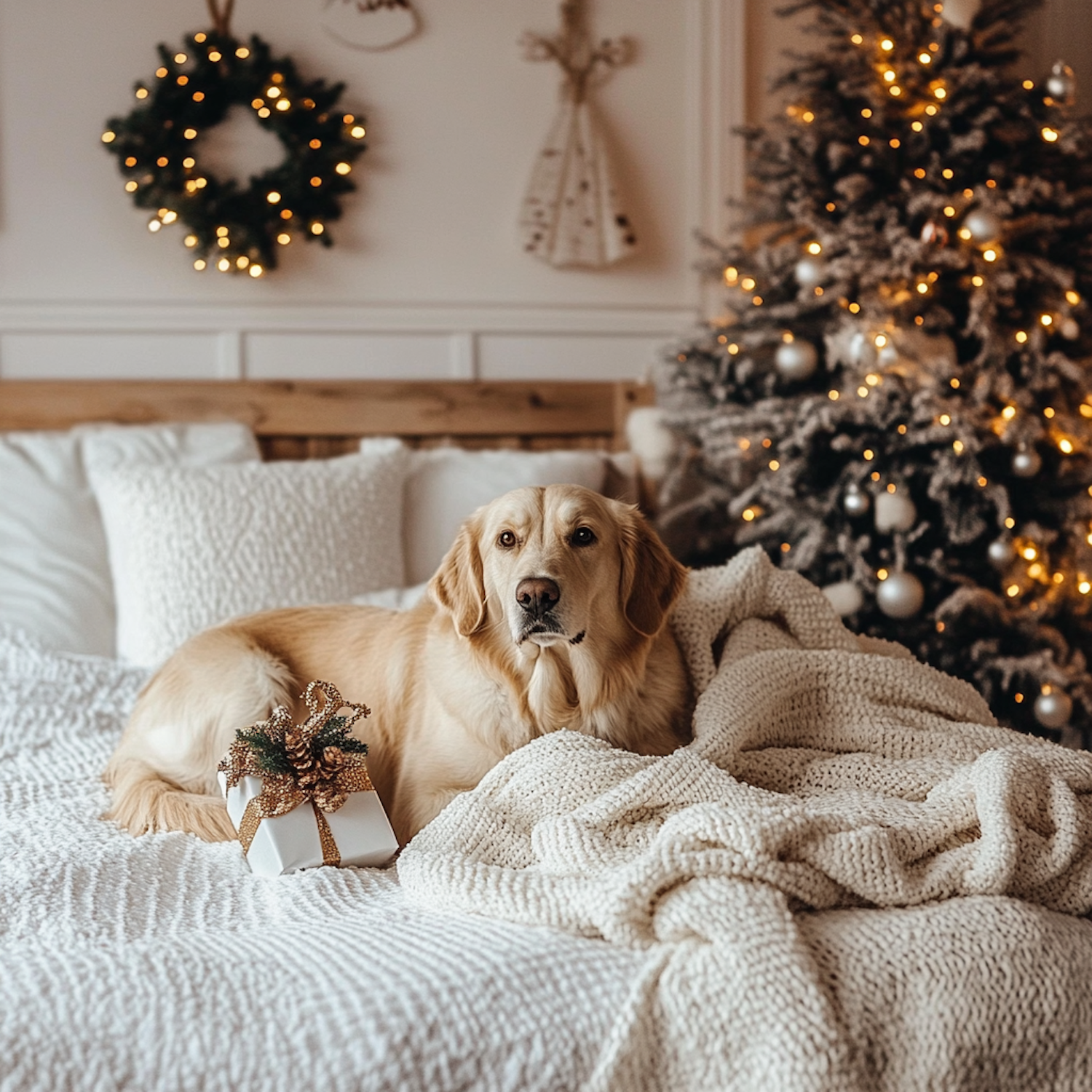 Cozy Golden Retriever Holiday Scene