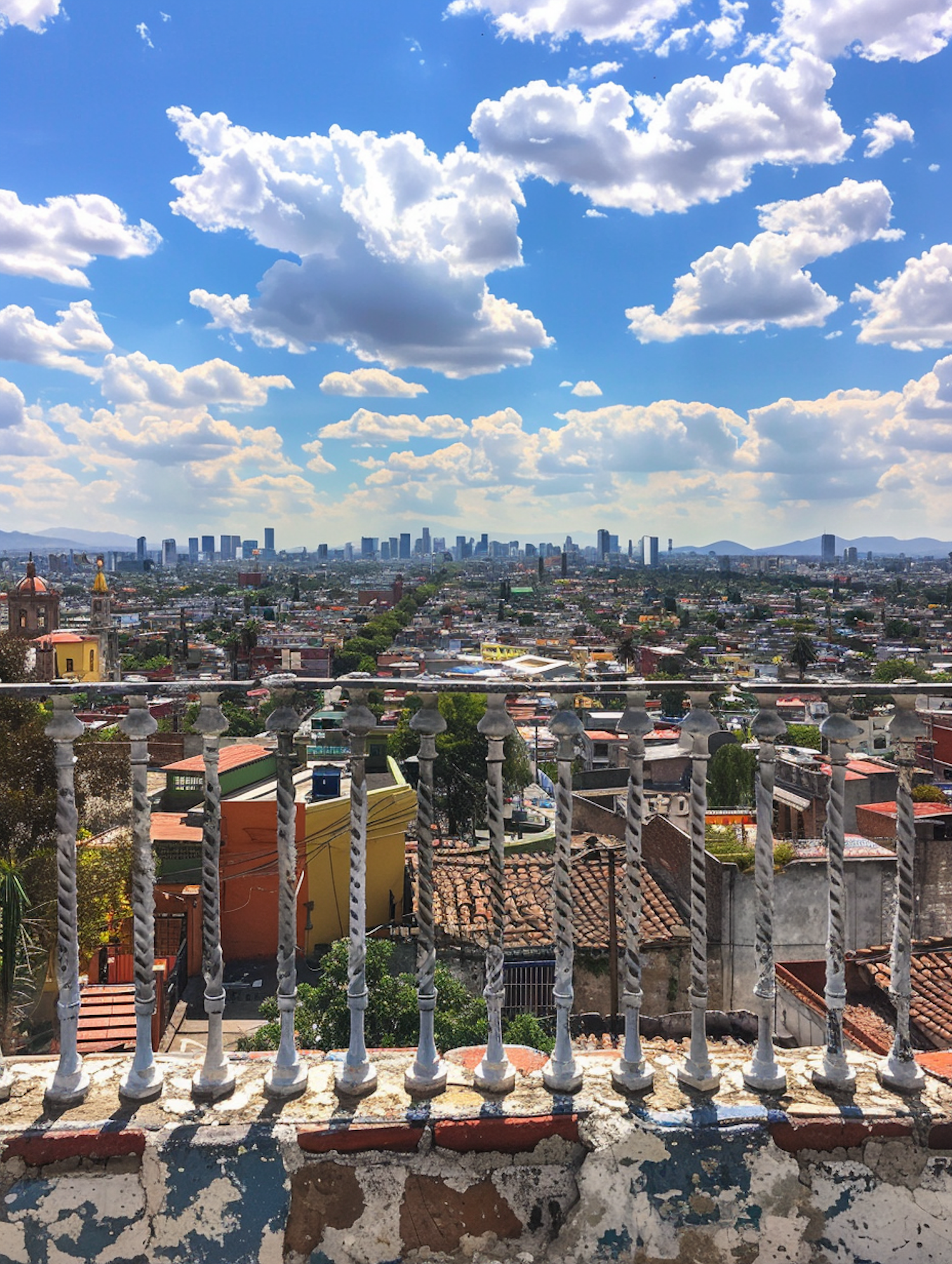 Panoramic Cityscape with Ornate Balustrade