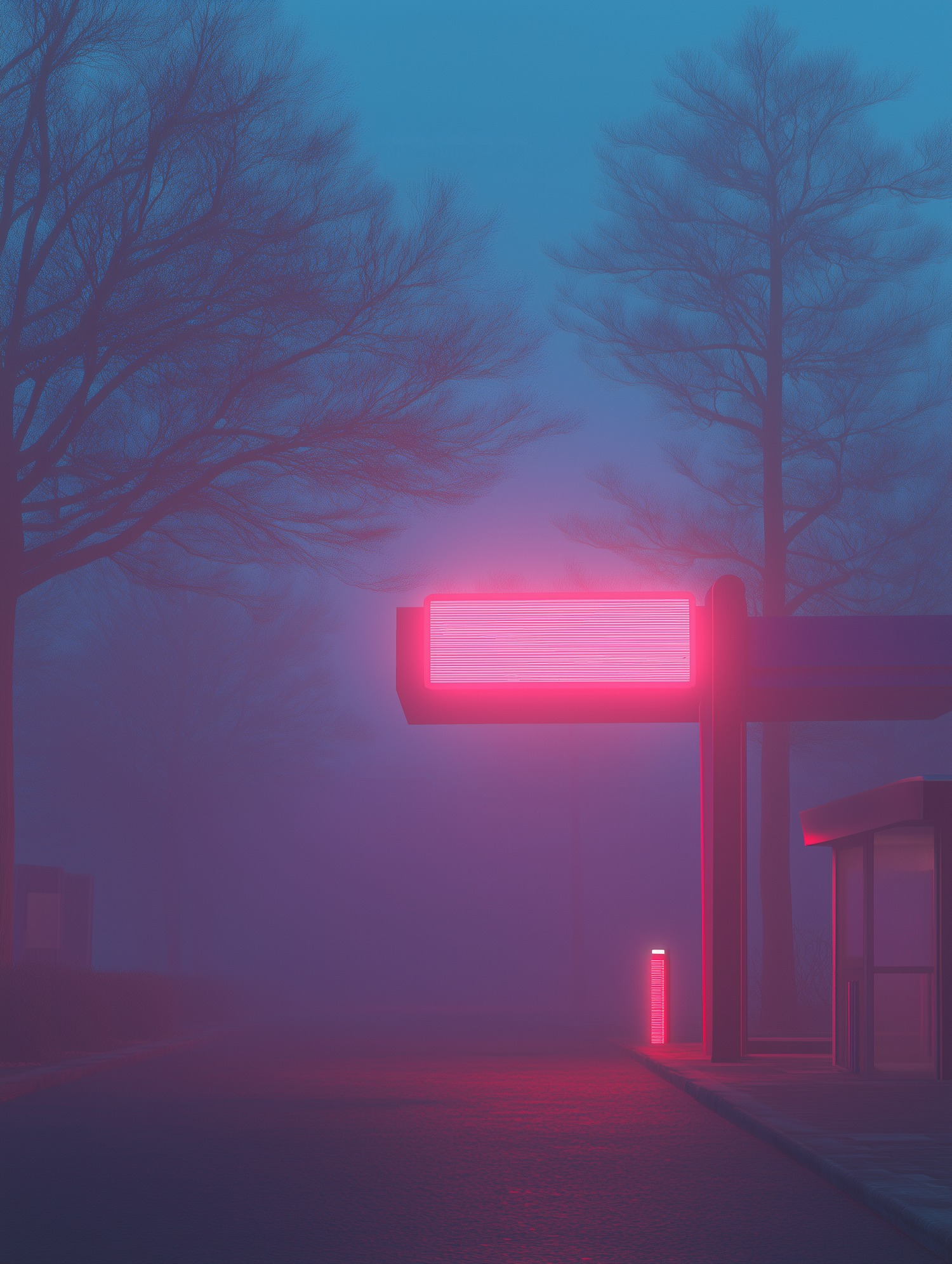 Foggy Night with Neon Sign