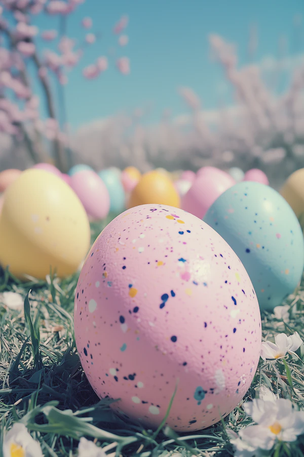 Pastel Easter Eggs on Grass