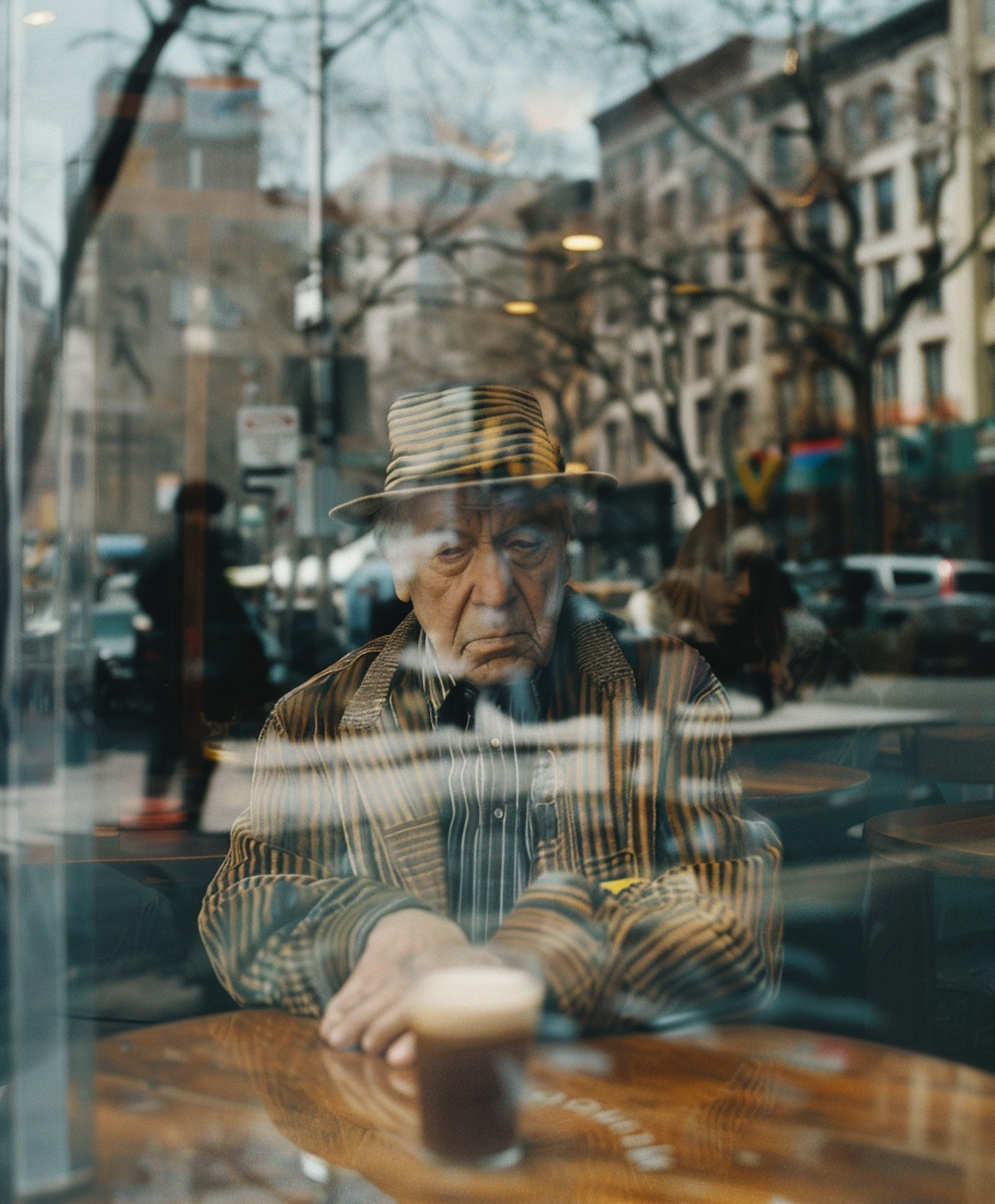 Contemplative Elderly Man in Café