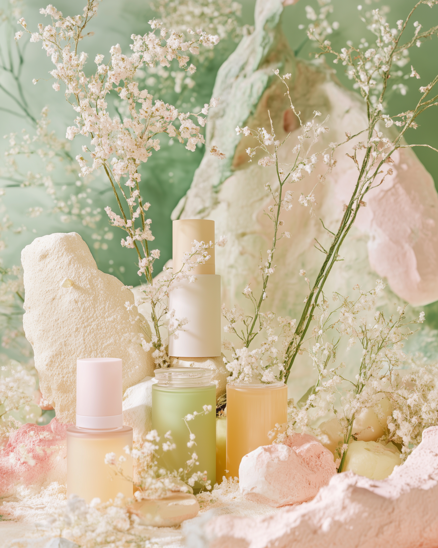 Cosmetic Bottles with Pastel Background