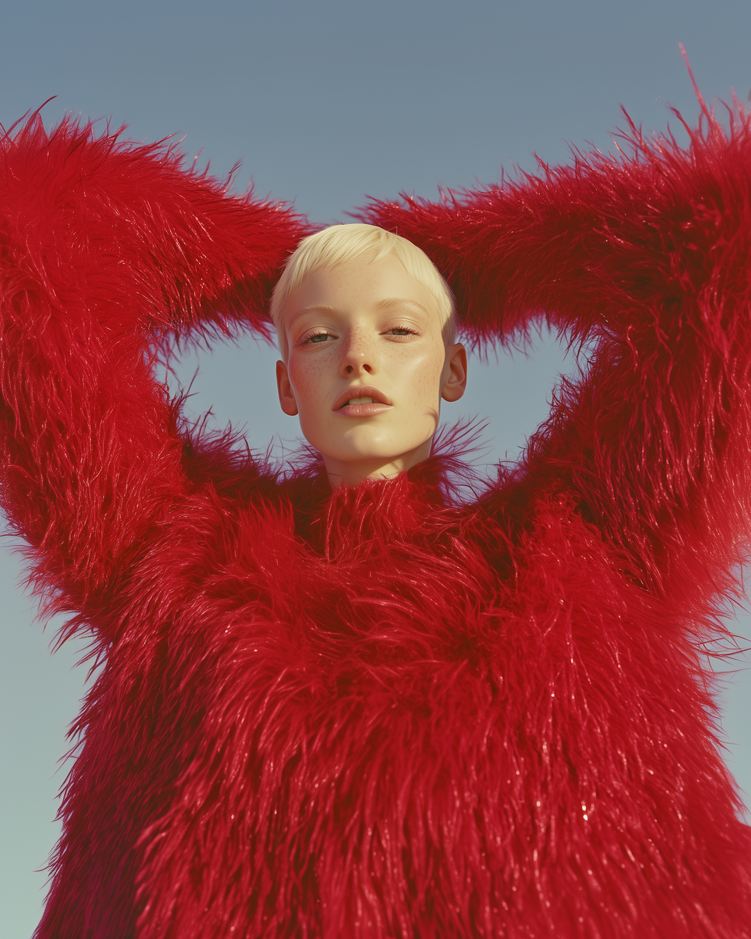 Striking Red Garment Against Blue Sky