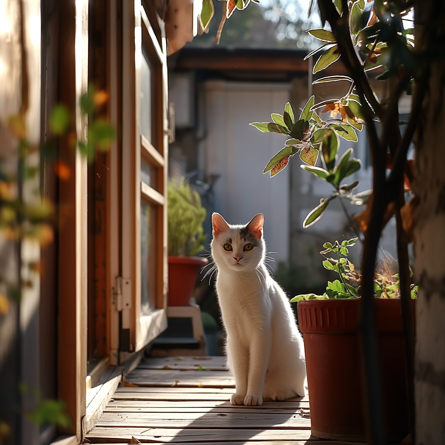 Serene Cat on a Sunny Deck