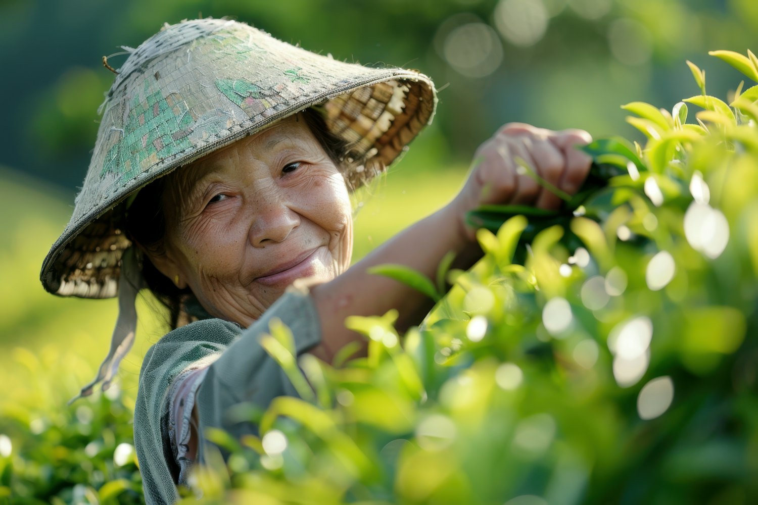 Elderly Person Picking Tea Leaves