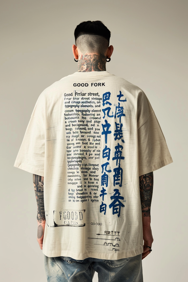 Back View of Tattooed Person with Graphic T-Shirt