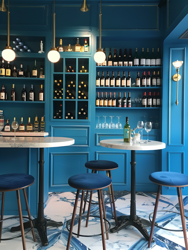 Upscale Blue Themed Bar Interior