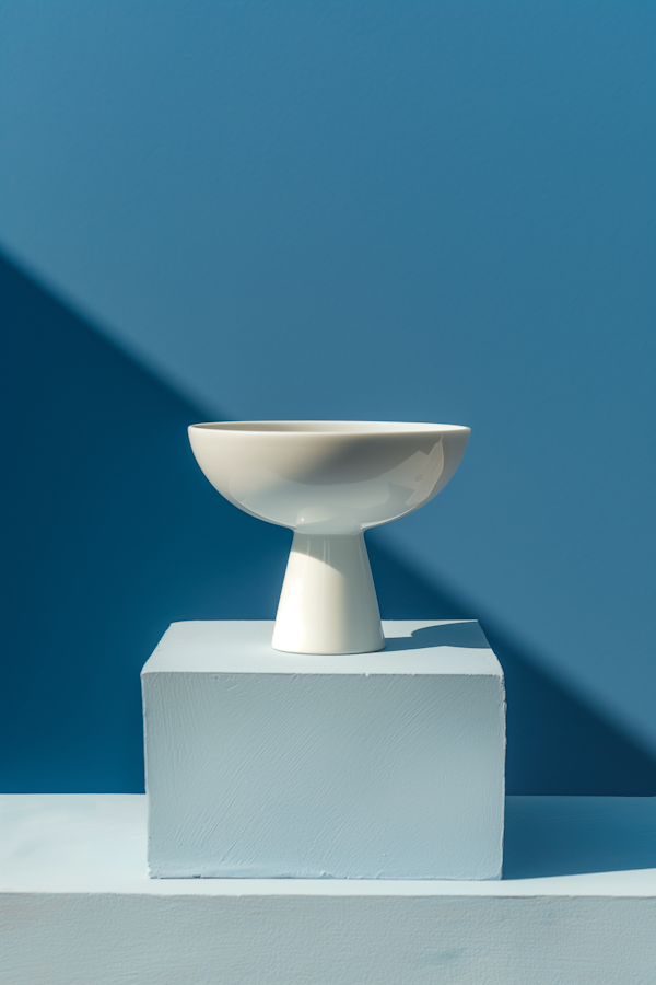 Minimalist White Pedestal Bowl on Blue