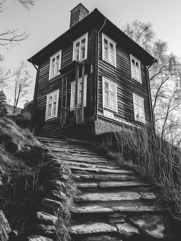 Old Two-Story House with Stone Stairway