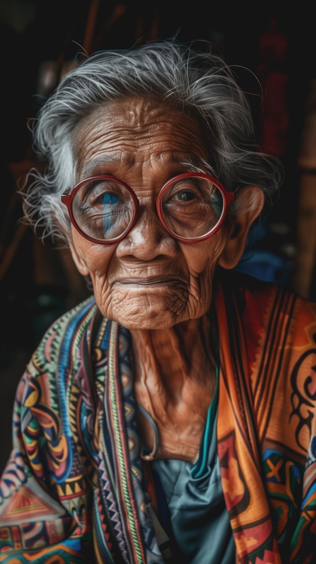 Elderly Person with Red Glasses