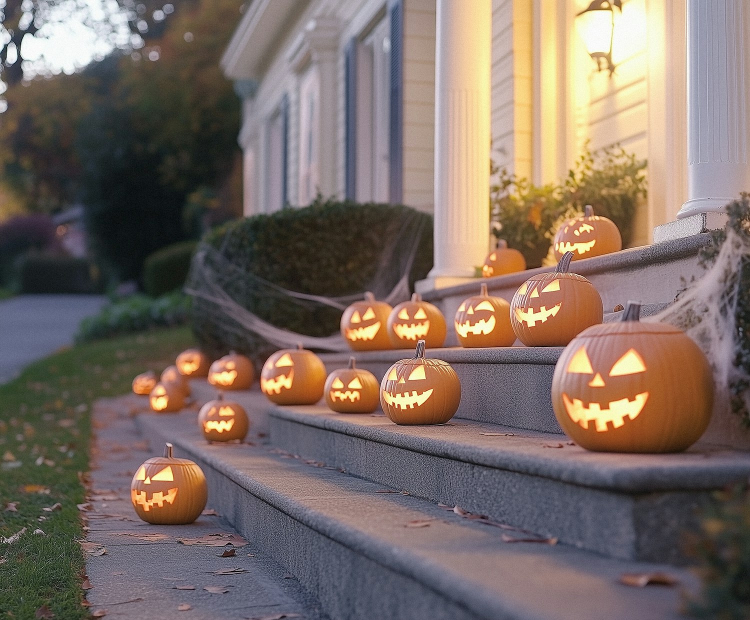 Halloween Jack-o'-Lanterns on Steps