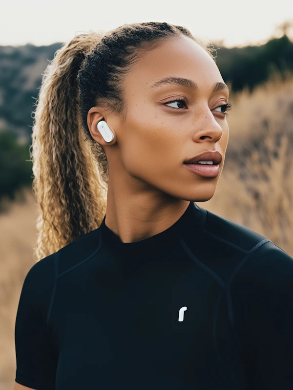 Focused Woman with Earbuds