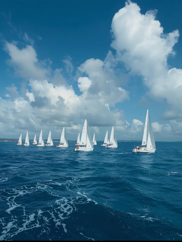 Sailboats on Blue Ocean