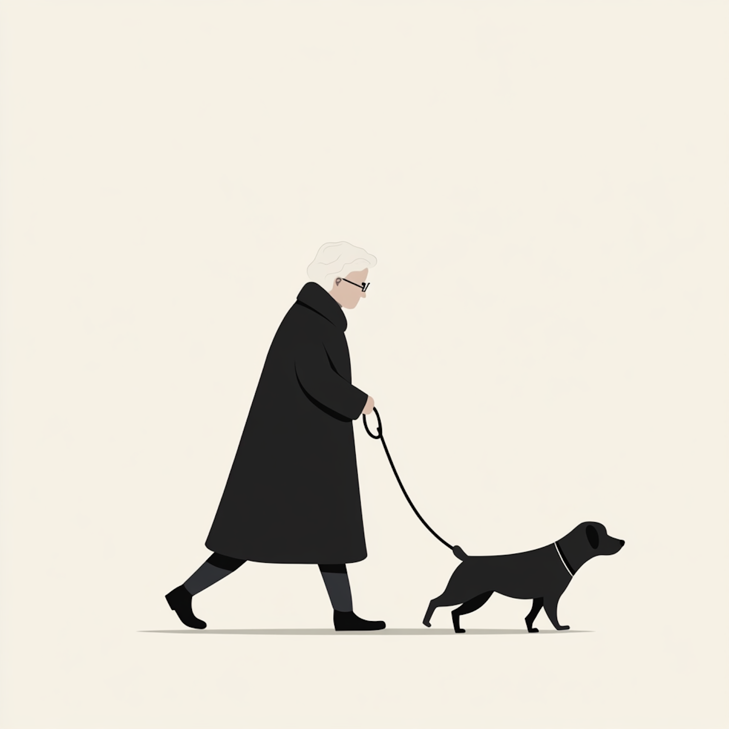 Elderly Woman Walking Her Dog Illustration