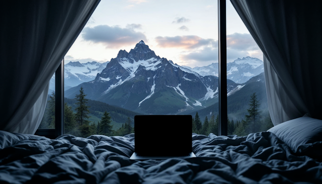 Serene Bedroom with Mountain View