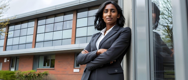 Confident Woman in Corporate Setting