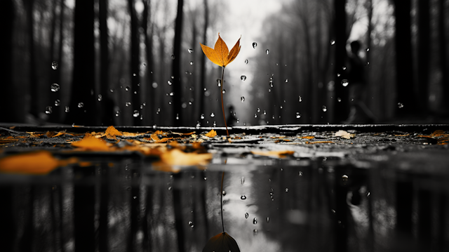 The Resilient Leaf in Autumn Rain