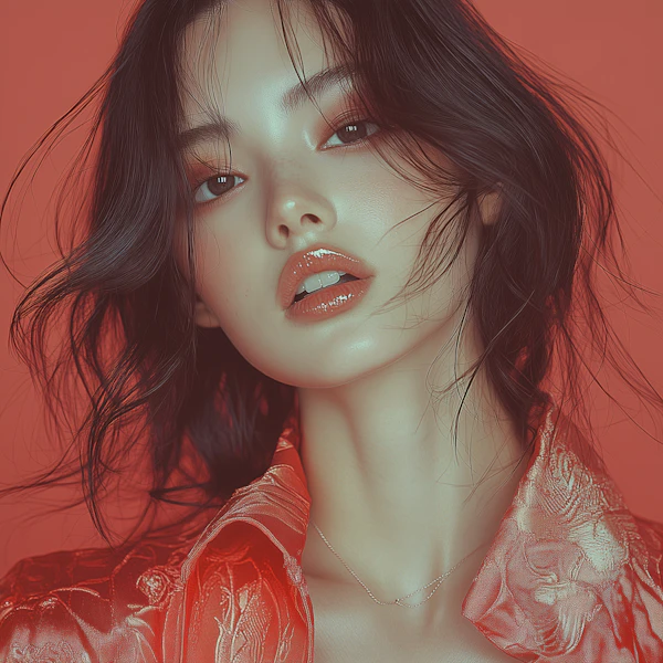 Red Monochrome Woman Portrait