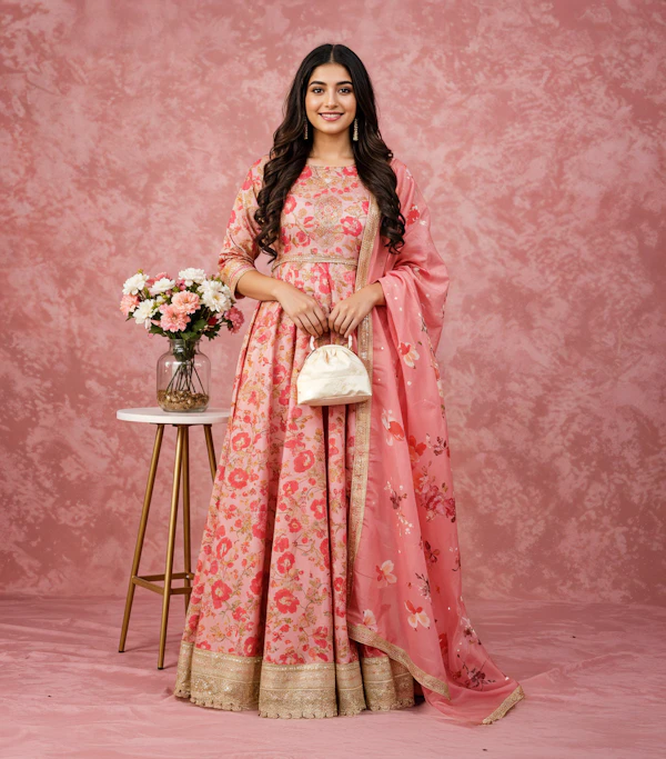Woman in Traditional Floral Dress