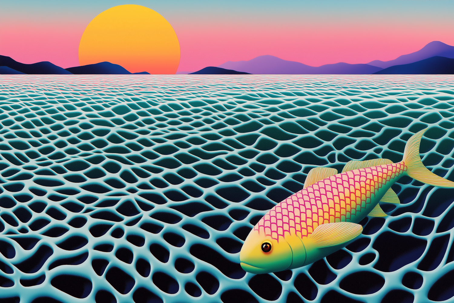 Surreal Seascape with Vibrant Fish