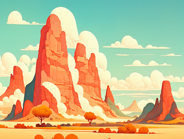 Desert Landscape with Red Rock Formations