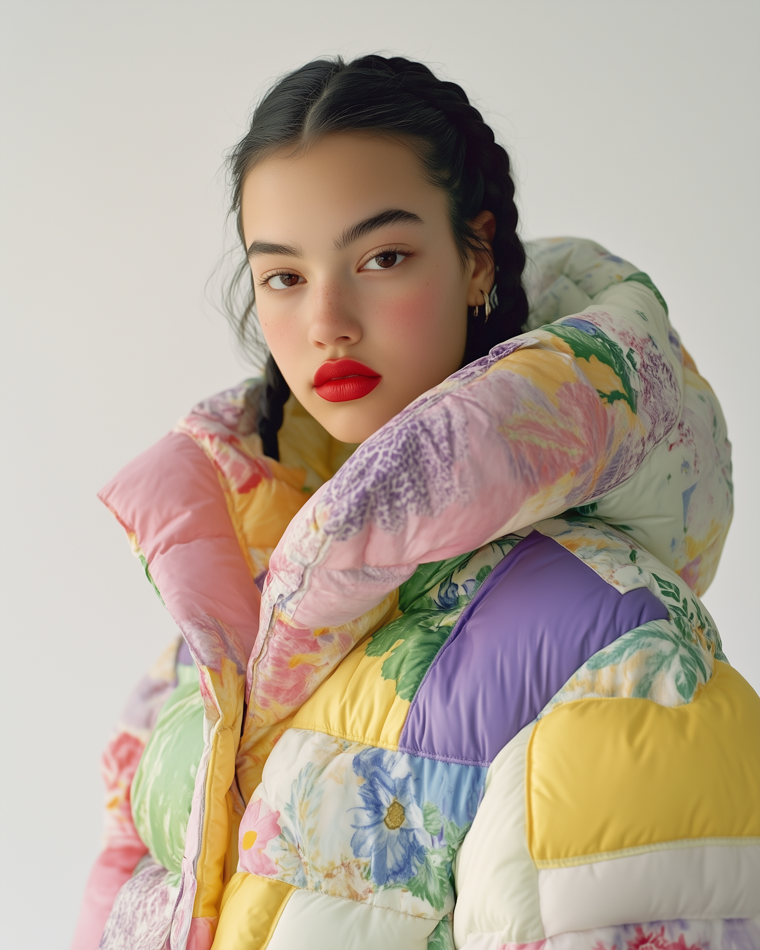 Fashion Portrait with Floral Puffer Jacket