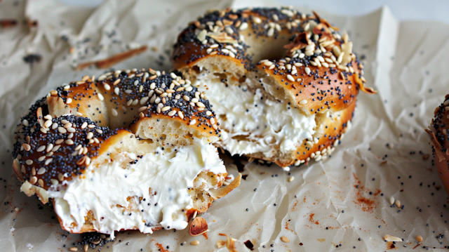 Close-up of Bagel with Cream Cheese