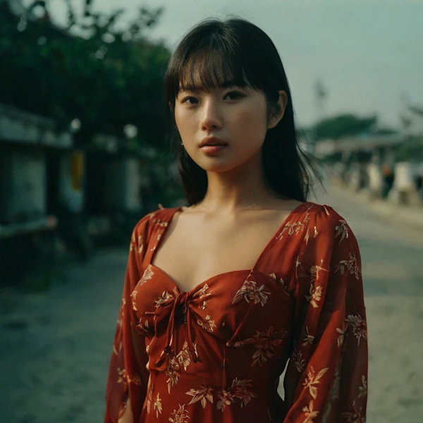 Serene Woman in Red Dress